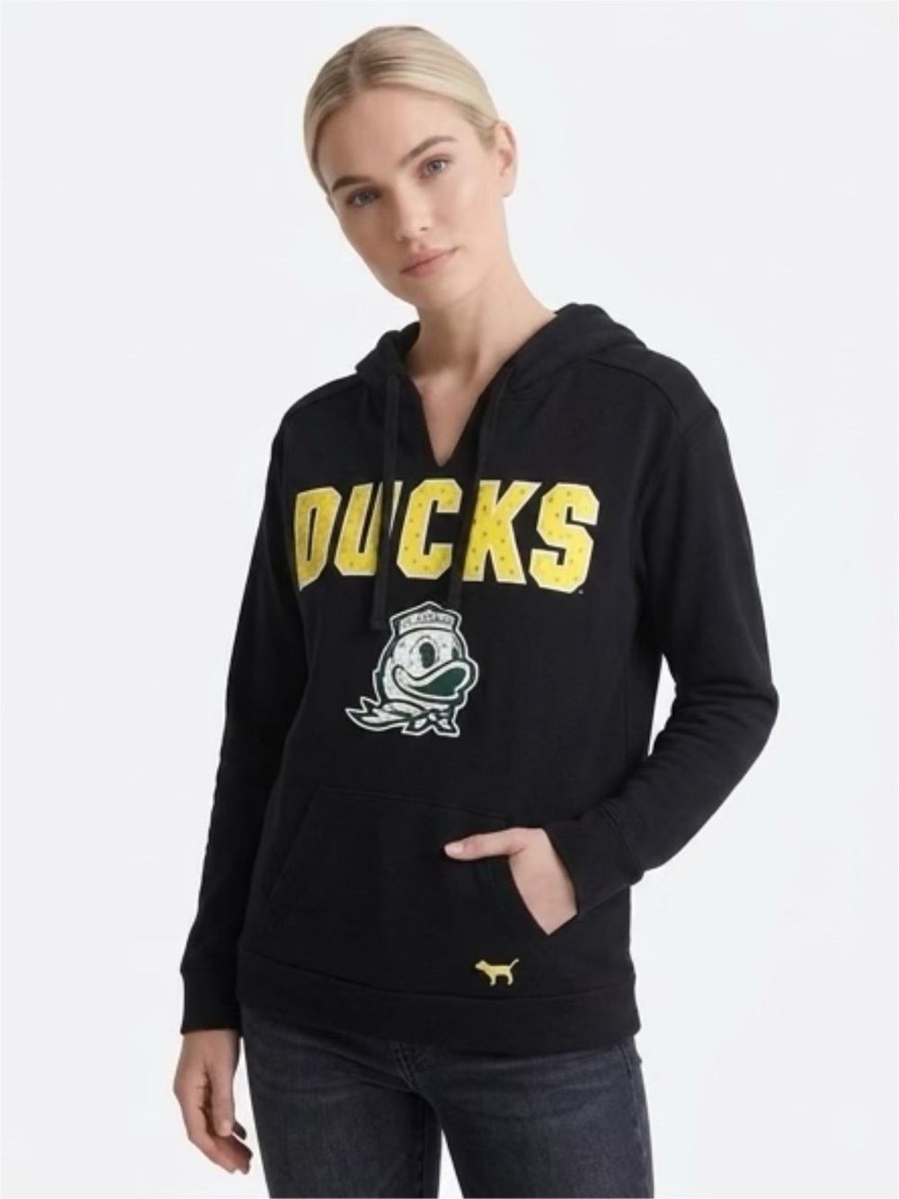 Victoria’s Secret PINK Black Oregon Ducks Bedazzled Hoodie/Sweatshirt – Excellen
